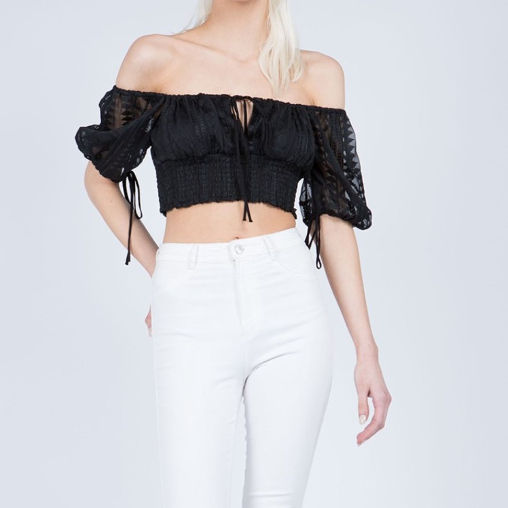 NWT Puff Sleeve Crop Top - Picture 3 of 12